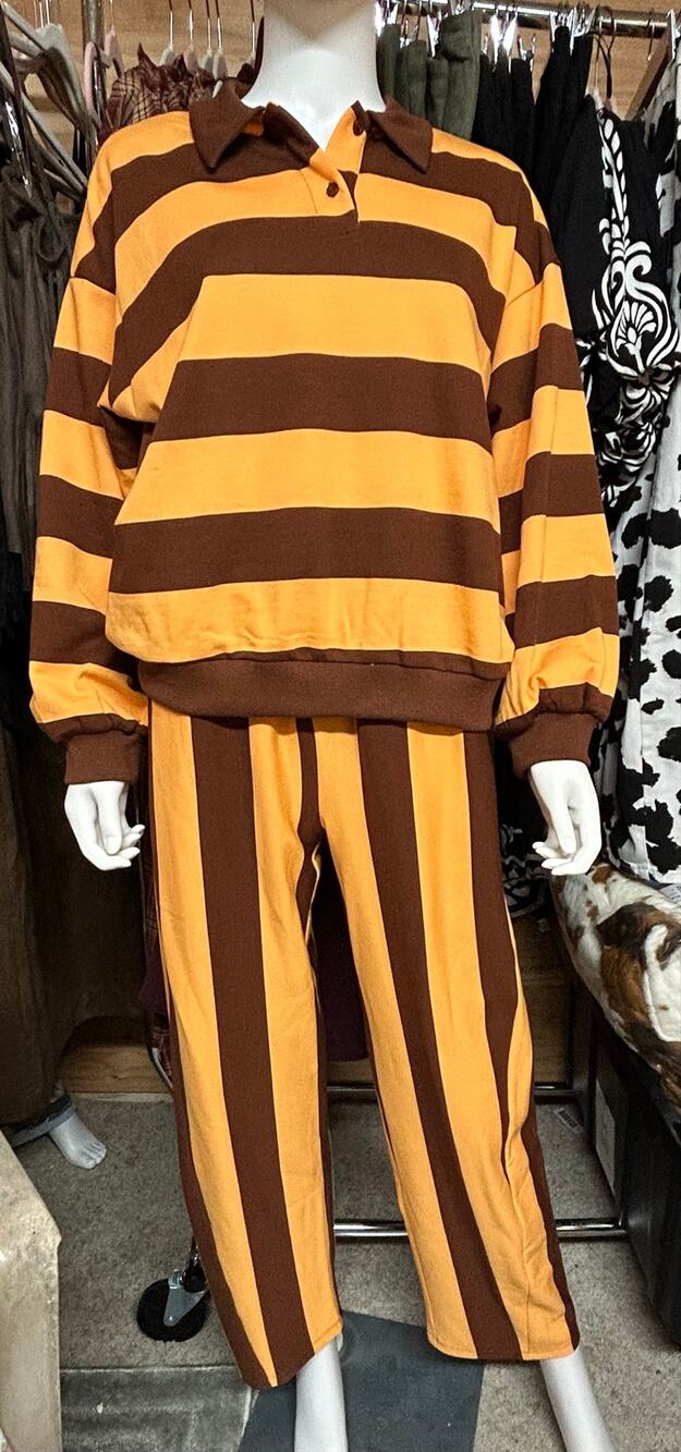 NWT J.NNA Striped French Terry Henley & Pants Loungewear Set with Pockets Size M